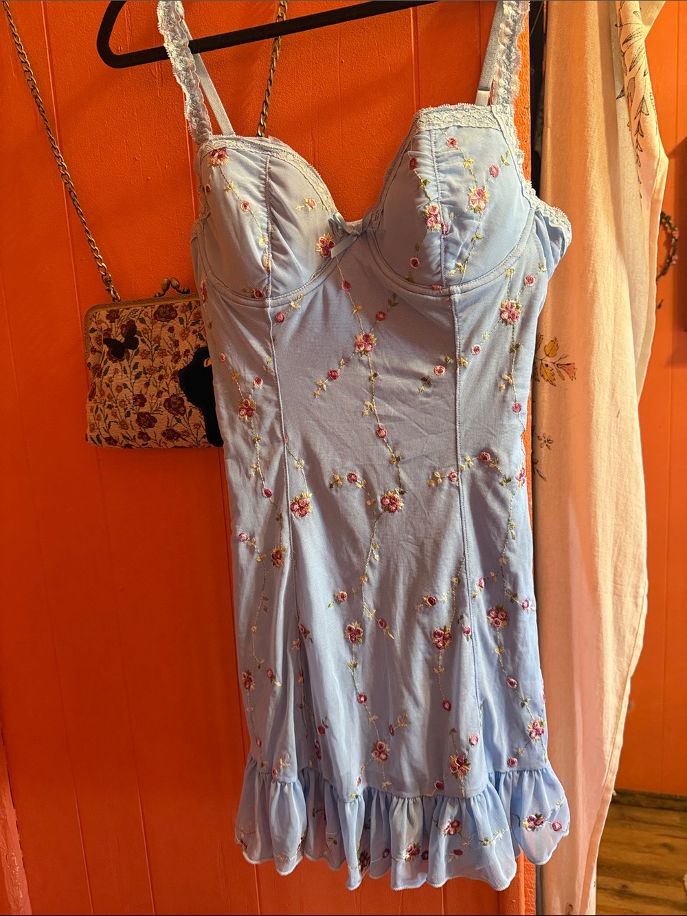 Sugar Thrillz Light Blue Floral Embroidered Mini Dress